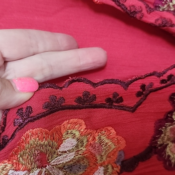 Free People Womens Cora Boho Embroidered Mini Dress Size Small Red Orange - Picture 6 of 10